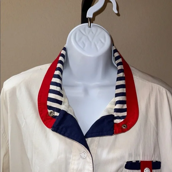 Vintage Izzy Spirit Windbreaker White w/ Stripes Sailing Jacket Women’s Size M - Picture 2 of 8